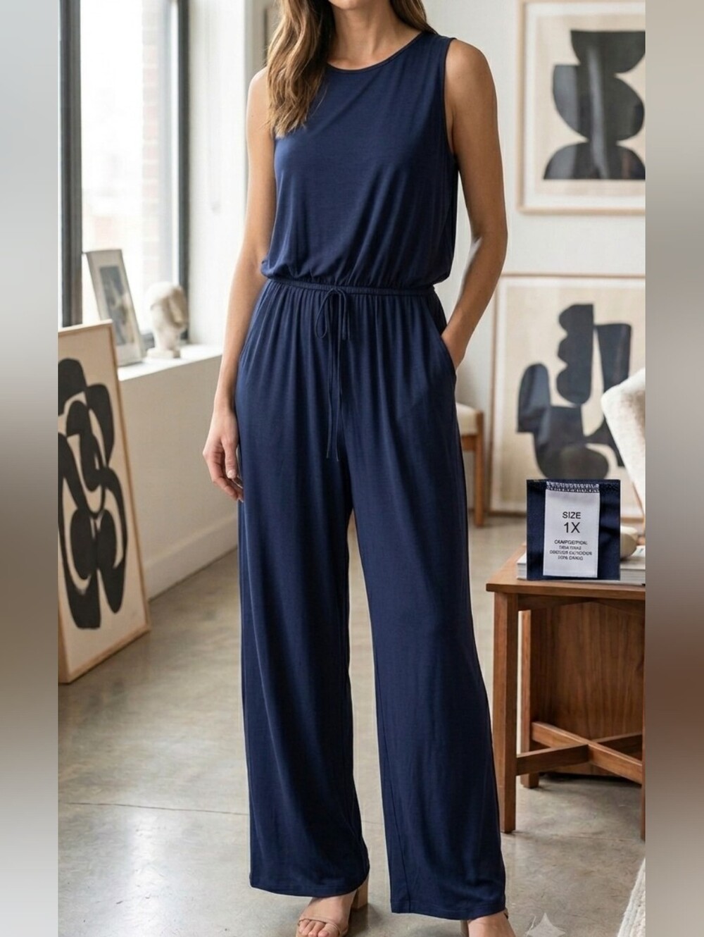 Égy Navy Blue Keyhole Back Wide Leg Jumpsuit - Size 1XL